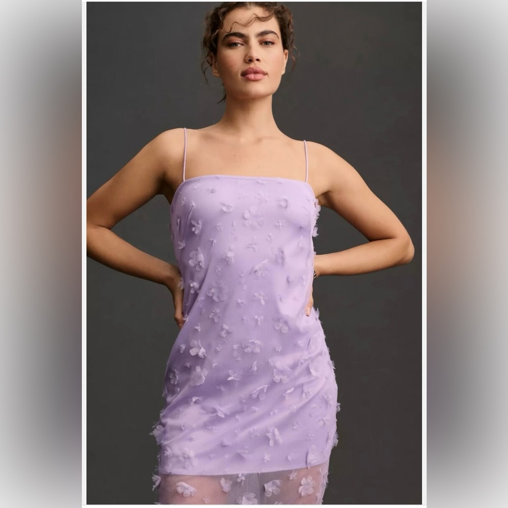 NWT Anthropologie | Lavender Midi Dress with Floral Appliqué - 10 - Picture 13 of 14